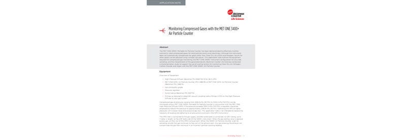 Application Note: Monitoring Compressed Gases with the MET ONE 3400+ Air Particle Counter