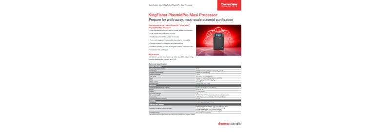 Thermo Scientific™ KingFisher™ PlasmidPro Maxi Processor Specification Sheet