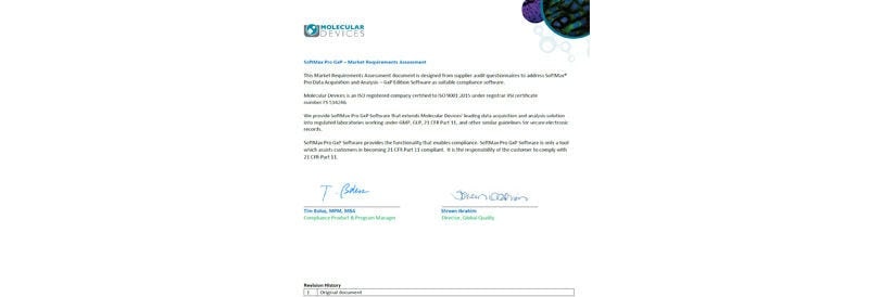 GxP Assessment Questionnaire for SoftMax Pro GxP Software